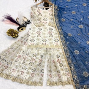 Ensemble Sharara Plazzo brodé en Faux Georgette lourd VASTRA COTTAGE avec Dupatta, entièrement cousu, tenue de soirée ethnique - Product Image 6