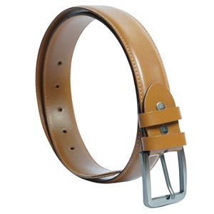 Ceinture en cuir de vache couleur camel pour hommes et femmes, logo personnalisé, boucle en alliage faite à la main, solide, carrée, vintage, décontractée, durable - Product Image 1