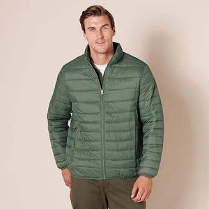 Blouson matelassé en toile vert coupe ajustée pour homme, coupe-vent avec fermeture éclair, couleur unie, style urbain, vêtement d'hiver, longueur standard - Product Image 2