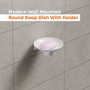 Support mural circulaire pour savon de salle de bain avec support métallique robuste, finition chromée moderne, pour la conservation du savon solide - Product Image 2