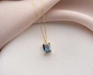 Blue Tanzanite Vintage Necklace Pendant Tai Silver 14K Gold Plated Lab Created Oval Gemstone for Women - Product Image 3