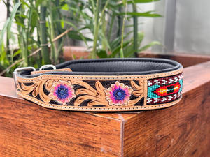 Collier de chien perlé en cuir repoussé fait à la main de qualité supérieure 100% cuir de vache tricoté collier de chien rembourré doux fabricant en gros - Product Image 2