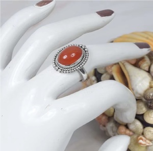 Bague ovale en cornaline rouge naturelle, argent sterling 925, bague en pierres précieuses, bijoux faits à la main, cadeau d'anniversaire pour femmes, vente en gros - Product Image 3
