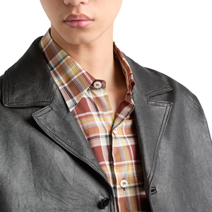 Custom Men's genuine Nappa Lambskin Leather Jacket Luxury <b>Stand</b> Collar Button Front Genuine Leather Jacket private label OEM ODM - Product Image 5