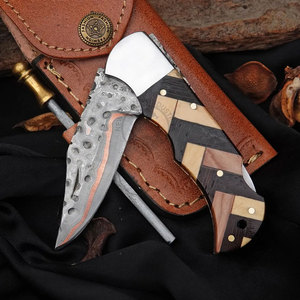 Hand Forged Professional Folding Pocket EDC Utility Knife Copper Damascus Steel Olivewood Handle Outdoor Camping Hunting OEM - Product Image 4