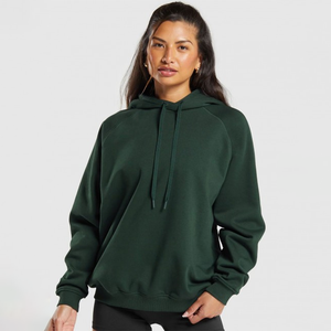 Dark <b>Green</b> Hooded Sweatshirt <b>Women</b> Loose Fit Full Sleeve Pullover Hoodie Solid Casual Autumn Wear - Product Image 5