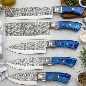 Juego de Cuchillos de Chef Hechos a Mano |   Juego de Cuchillos de Cocina Personalizados de 5 Piezas |   Cuchillas de acero inoxidable grabadas – Regalo para chef o cocinero casero - Product Image 1