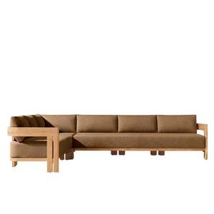 Ensemble de salon de jardin Havo moderne avec chaise longue et fauteuil, structure en bois, revêtement en tissu et coussin - Product Image 6