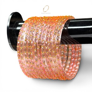 Luxury Glossy Peach Finish Designer Trendy Raindrop Glass Kashmiri <b>Bangles</b> Set for Wedding and Daily Wear at Wholesale Price - Product Image 1
