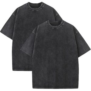 Fabricante de Camisetas Gruesas de Jersey Liso, Camiseta Extra Grande para Hombre de Alta Calidad, Estilo Hip Hop con Textura Desgastada y Lavado Ácido Vintage - Product Image 2