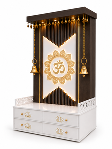 Templo Doméstico Moderno de Madera de Teca Om Lotus con Campanas, Diseño Duradero Hecho a Medida, Templo Doméstico de Madera Om Lotus de Lujo con Campanas, EE. UU. - Product Image 2