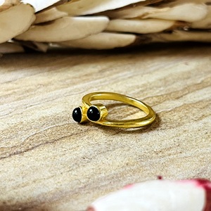 Unique Design Minimalist <b>Black</b> Onyx <b>Rings</b> Boho Brass <b>Rings</b> for Women 18k Gold Plated Double Stone Jewelry for Wholesale/OEM/ODM - Product Image 3