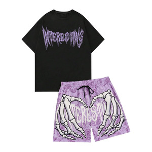 Ensemble 2 pièces pour homme, été, t-shirt à col rond avec imprimé graphique et short à motif paisley - Product Image 1