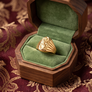 DIVYORO Anillo clásico chapado en oro con motivo de planta en maceta ovalada para hombre - Product Image 4