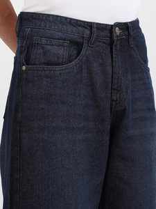 Jean en denim délavé foncé coupe ample et large pour homme, style vintage, décontracté, uni, avec boutons, 100 % coton - Product Image 3