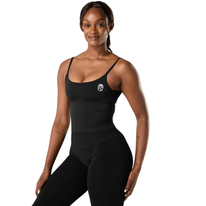 Débardeur de sport sans coutures pour femme, noir, avec soutien-gorge intégré, faible impact, coupe extensible, pour yoga, gym et entraînement - Product Image 2