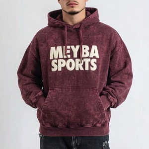 Sweat à capuche oversize vintage délavé à l'acide avec motif graphique sur le devant, en molleton épais, lettrage brodé, automne - Product Image 1