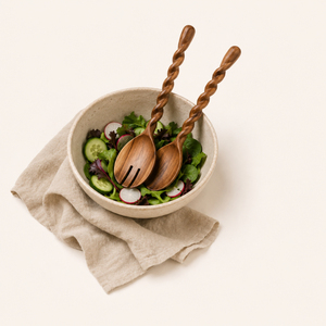 Handcrafted Wood Salad Server Set Premium Twisted Spiral Handle Wooden Salad <b>Tongs</b> Eco-Friendly Sustainable Hand-Carved <b>Serving</b> - Product Image 4