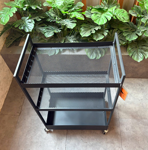 Black Three-Layer Steel Mesh Storage <b>Cart</b> with Four Wheels Movable Multilayer Trolley <b>for</b> Indoor Use - Product Image 2