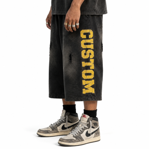 Shorts de survêtement amples pour hommes, style vintage délavé à l'acide, en coton épais, effet usé, streetwear, séchage rapide, marque privée OEM - Product Image 1