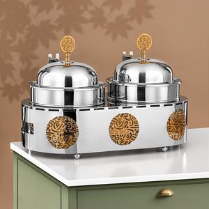 Plat de service de luxe en acier inoxydable double, avec calligraphie arabe découpée au laser, chauffe-plats de buffet avec couvercle roulant pour la restauration haut de gamme - Product Image 1