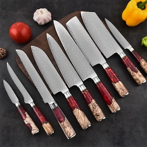 Ensemble de 9 couteaux de chef multifonctionnels en acier inoxydable écologique, vente chaude, couteaux de cuisine professionnels avec manche en bois de haute qualité - Product Image 1