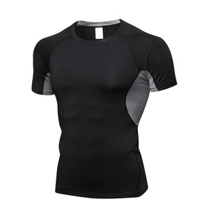 T-shirt de sport pour homme, coupe slim, à manches raglan plissées sur le devant, col rond, séchage rapide, tricoté, pour musculation et gym - Product Image 3