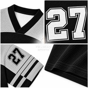 Maillot de football américain surdimensionné personnalisé en maille épaisse, col en V, manches courtes, numéro 27, style rétro streetwear, vente en gros - Product Image 4