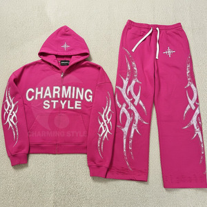 Wholesale 2 Piece Set Sports Polyester Vintage Acid Wash Track Suit Men Slim Fit Tracksuit <b>Zip</b> up Hoodie and <b>Trouser</b> - Product Image 1