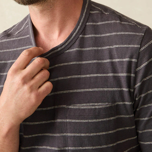 Camiseta de Manga Corta para Hombre, Camisetas de Algodón para Hombre, Camiseta a Rayas de Verano, Camiseta Orgánica con Bolsillo, Camisetas Casuales - Product Image 6