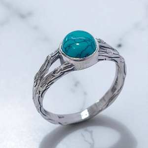 Anillo de Plata de Ley 925 Hecho a Mano con Piedras Preciosas, Anillos de Turquesa de Joyería Fina - Product Image 3