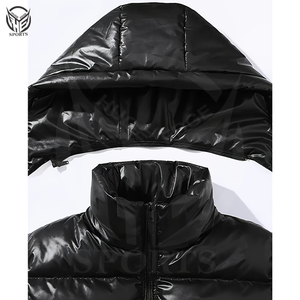 Veste d'hiver matelassée à capuche 100% polyester avec fermeture éclair, tissu brillant à effet bulles, séchage rapide, coupe-vent, service OEM pour hommes - Product Image 5