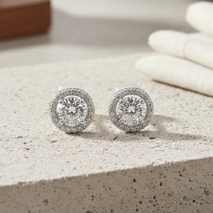 Pendientes de Diamantes de Laboratorio de 1 Quilate con Halo Circular, en Plata de Ley 925, Joyería de Boda de Lujo para Mujer - Product Image 5