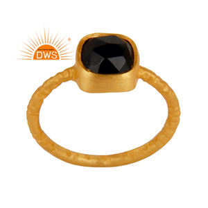 แหวนพลอยโอนิกซ์สีดำธรรมชาติชุบทอง18K แหวนวางซ้อนกันได้เครื่องประดับดีสำหรับผู้หญิงของขวัญสำหรับผู้หญิง - Product Image 3
