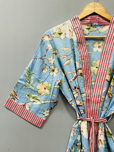 Vestido Kimono Casual de Algodón con Estampado Floral de Lujo Vintage para Mujer, con Cuello en V y Cordón Ajustable, Largo hasta el Suelo, Ideal para Invierno y Verano en India - Product Image 4