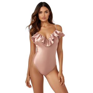 Traje de Baño de Una Pieza con Volantes para Mujer, Elegante Traje de Baño Personalizado para Playa - Product Image 3