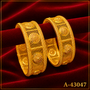 MOLL JEWELLERS Women's Luxury 24k Gold Plated Zinc Alloy Zircon Wide Kada <b>Bangles</b> Floral <b>Engraved</b> Design Trendy Third Party - Product Image 5