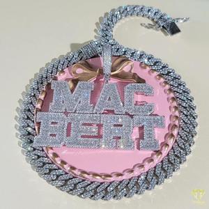 Luxury Lab Grown Diamond " MAC BERT " Letter Pendant With Cuban <b>Chain</b> Hip Hop Jewelry Full <b>Iced</b> <b>Out</b> Necklace Gift - Product Image 3