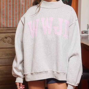Wholesale <b>Mock</b> <b>Neck</b> Crew <b>Neck</b> Cotton Fleece Sweatshirt NASH Women Unisex Chenille Embroidery Letter Greek Sorority Pullover - Product Image 4