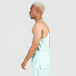 Camiseta sin mangas de algodón verde menta sólido personalizada para hombre, cuello redondo, informal, transpirable, de punto, para entrenamiento y gimnasio - Product Image 2