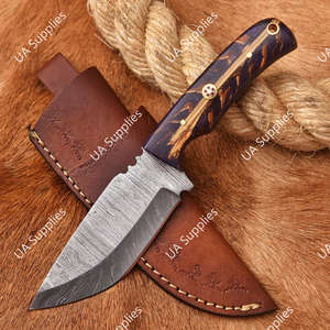 Cuchillo de Caza y Camping de Acero de Damasco Forjado a Mano, Hoja Fija, Punta Caída, Mango de Piña, Afilado Extremo, Venta Caliente - Product Image 2