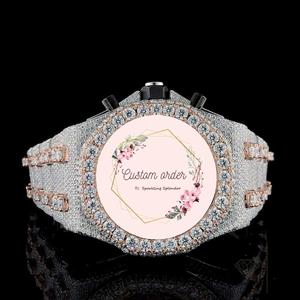 Montre automatique pour homme en acier inoxydable style hip-hop, avec moissanite VVS1, analogique, artisanale, mécanique - Product Image 1