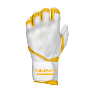 Gants de frappe de baseball SINEWY blancs, bleus et dorés en cuir rembourré avec fermeture auto-agrippante, unisexes, pour adultes, usage d'entraînement - Product Image 2