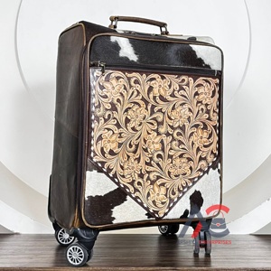 Wholesale Hand Tooled Cowhide Leather Luggage Bags Hot Selling Genuine Leather <b>Trolley</b> Bags Unisex Big Size Travel Suitcases - Product Image 1
