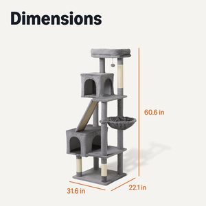 Torre per Gatti da Interno Certificata FSC con Posti di Arrampicata e Tiragraffi a Più Livelli, 152,7 cm H, Grigia, per Attività dei Gattini - Product Image 4
