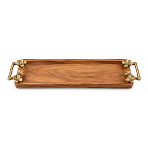 Plateau de service en bois d'acacia de luxe avec poignées métalliques vintage, design orné, plateau à nourriture en bois massif pour la décoration des restaurants et des cafés - Product Image 6