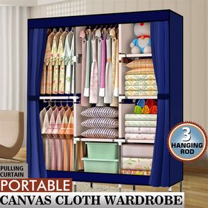 Armadio Pieghevole Blu da 71 Pollici, Organizzatore per Vestiti, Scaffale Portatile in Metallo e Plastica, Sistema di Stoccaggio per Biancheria da Letto - Product Image 4