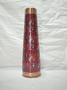 Bouteille d'eau de luxe en cuivre pur imprimée 1000 ml, motif floral, récipient ayurvédique pour la santé, anti-fuite, pour yoga, gym et bien-être - Product Image 2