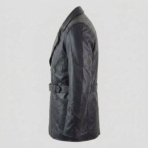 Custom OEM Men Motorcycle Leather Jacket Vintage Belted Black Genuine Cowhide Biker <b>Coat</b> <b>Zipper</b> Men Leather Jacket - Product Image 2