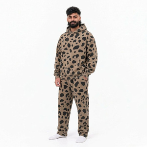 Ensemble de survêtement à capuche pour homme, couleur bordeaux, effet délavé, coupe ample, en coton, vêtements décontractés avec poches latérales, style hiver - Product Image 5